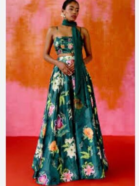 SANI
Cai Floral Embroidered Lehenga With Bead Detail Dupatta in